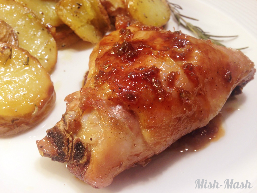 Пиле с мед и чесън